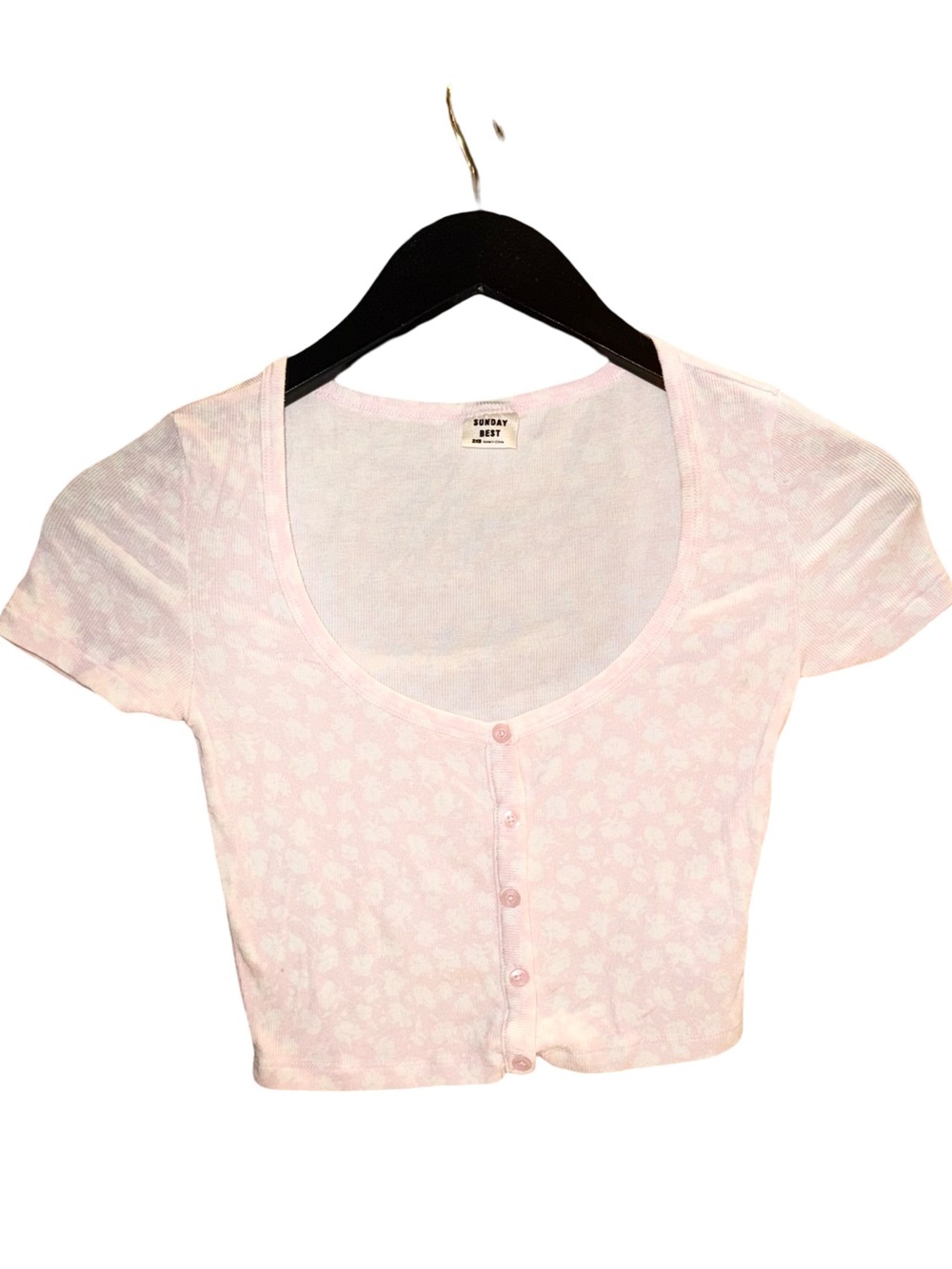 ARITZIA - SUNDAY BEST - HOLLY TOP Pale Pink Floral Button-Front Crop Top 2XS